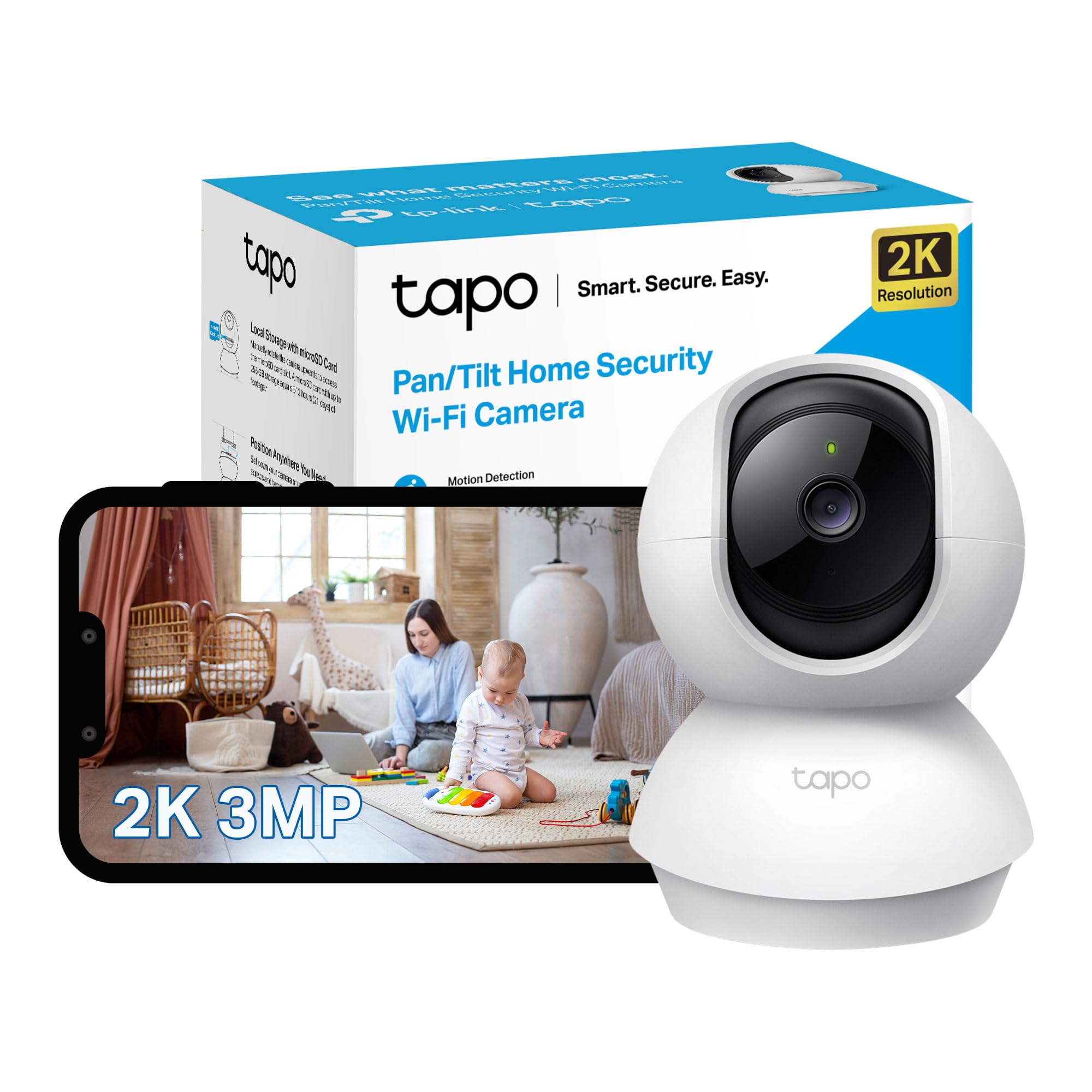 TP-Link Tapo 2K Pan Tilt Security Camera, Baby Monitor, Dog Camera